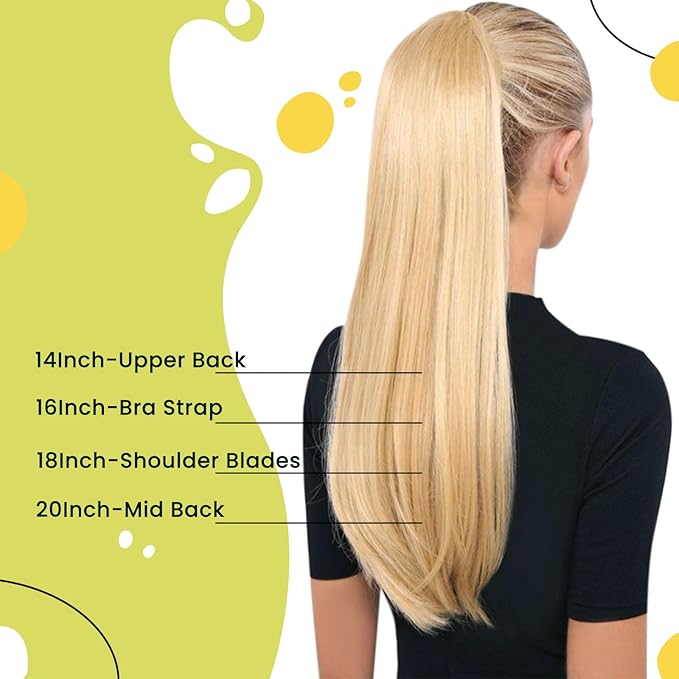RUNATURE Ponytail Extension Human Hair, Real Hair Ponytail Extensions for Women, Natural Human Hair Ponytail with Magic Paste, 16 Inch 80g #16P22 Beige Blonde Highlights