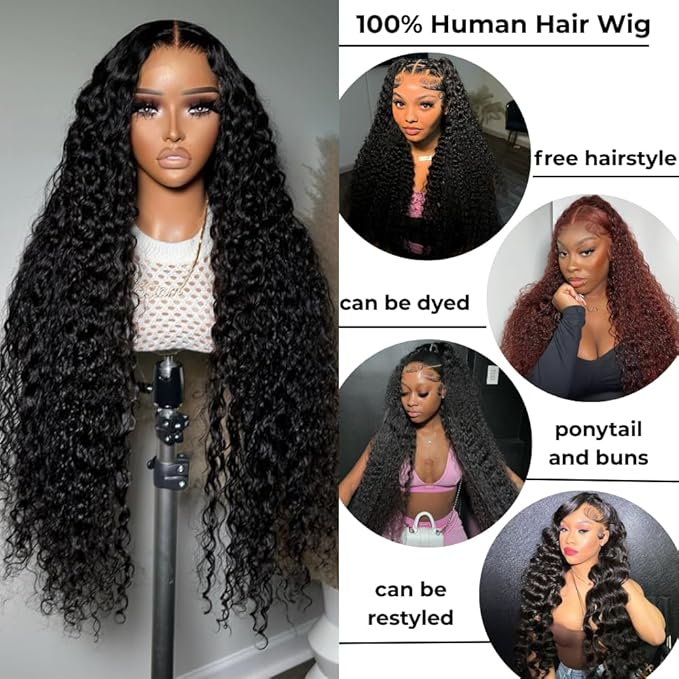 24 Inch Water Wave 13x6 HD Lace Front Wigs Human Hair Pre Plucked 200 Density Deep Part Curly Wig for Women Water Wave Frontal Wigs Human Hair