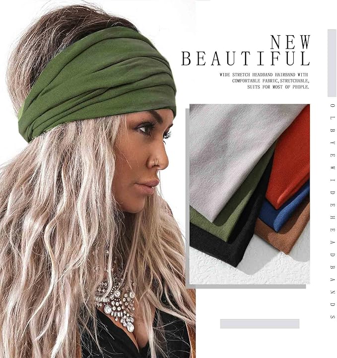 Olbye Wide Headbands Women Knotted Turban Headband Elastic Non Slip Hairbands Yoga Workout Head Wraps Running Sweatbands Boho Head Bands Fashion Hair Accessories for Women Pack of 6