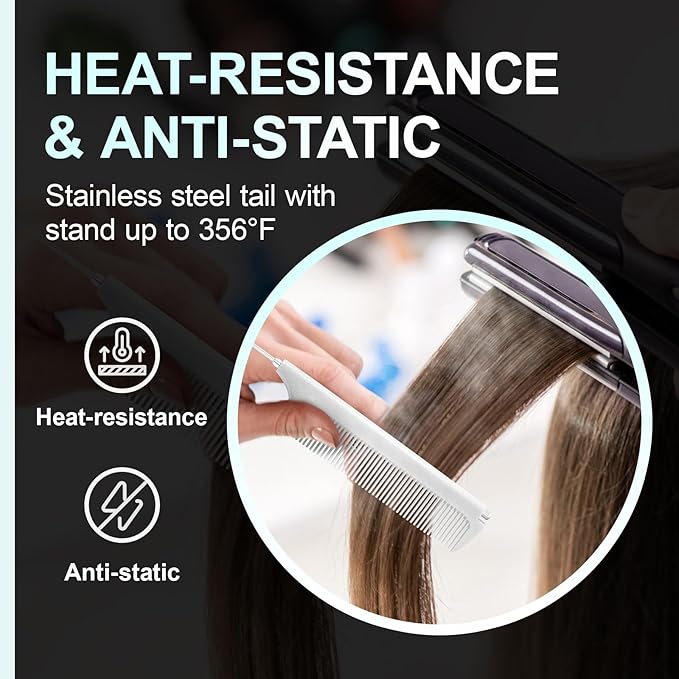 Rat Tail Combs for Parting, Protable Retractable Rat Tail Comb, Parting Combs for Hair Stylist, Fine Tooth Teasing Comb Stainless Steel Pin Tail, Easy to Carry (1 Pack-White)