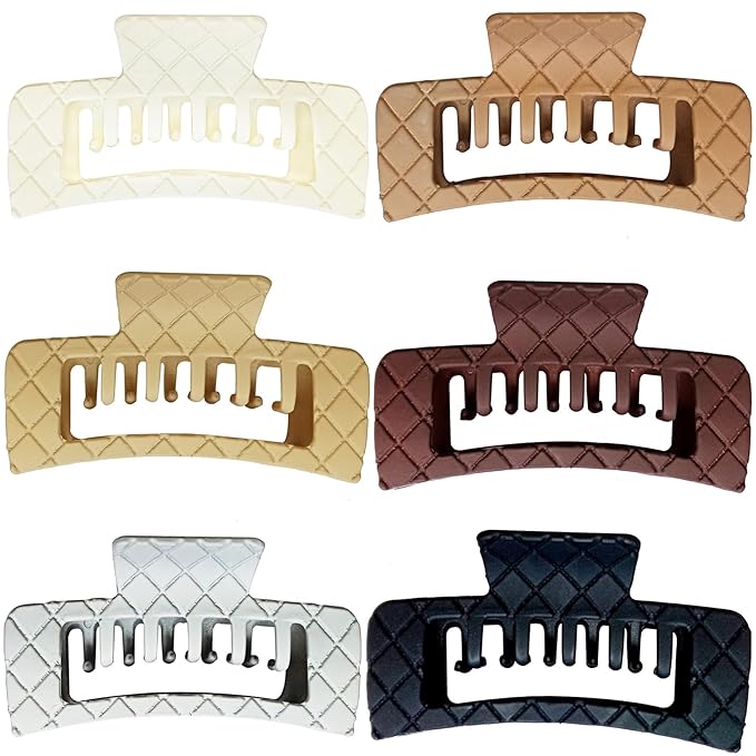 Double Row Teeth Square Claw Clips for Hair 2 Row Claws Rectangle Hair Clips Women Girls Thick Hair Claw Clips Plastic Double Claws Curly Straight Hair Strong Clip Hair Accessories 6 Packs