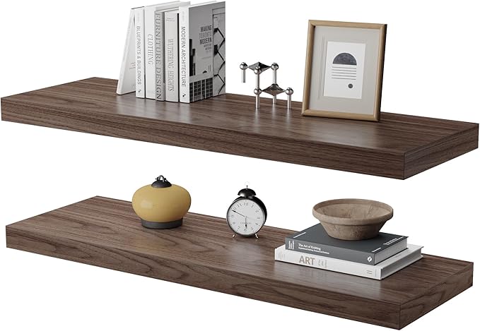 Large Floating Shelves for Wall Set of 2 Wooden Wall Shelves 30 in x 12.75 in x 2 in Room Decor Long Shelf with Invisible Wall Mount Bracket for Bedroom Kitchen Living Room Walnut