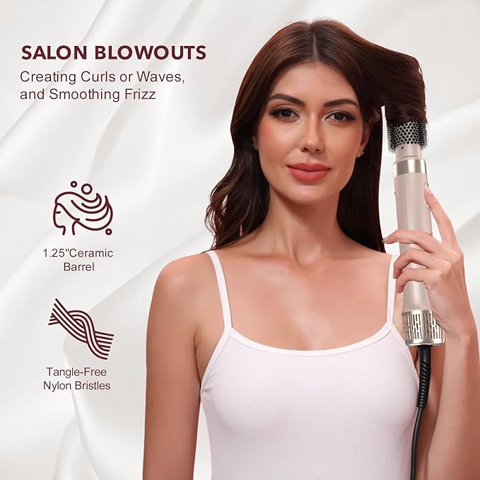 Dual Voltage StyleVibe 6-in-1 Air Styler, Hair Dryer & Blow Dryer Brush with Travel Case - Auto Wrap Curls (L/R), Fast Drying, Thermal Brush for Blowouts & Frizz-Free Volume, No Heat Damage