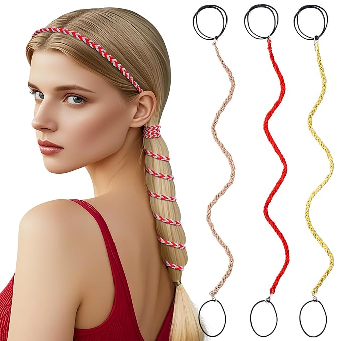 3 Packs Ponytail Holders Hair Ties for Women, Spiral Pony Tails Elastic Braided Hair Holders for Gym Swimming Sports (3pcs25"colorful26)