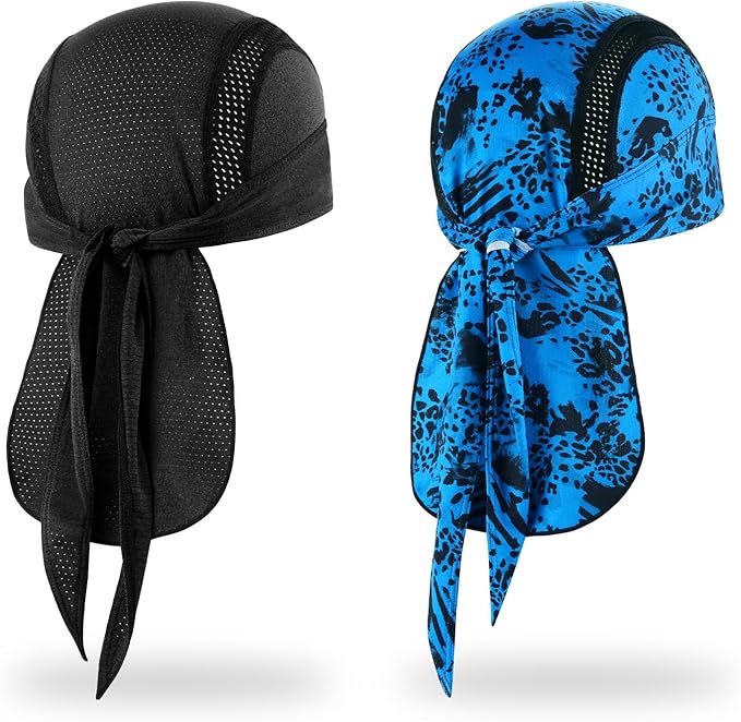 MELASA Do Rag Skull Cap Helmet Liner, Cooling Mesh Bandana Cap, Sweat Dew Rags Head Cover for Men Cycling Motorcycle Running