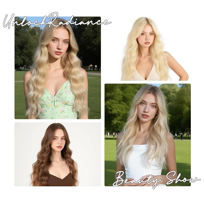 Long Wavy Ombre Ash Blonde Wig with Curtain Bangs for Women 26 Inch Synthetic Wig Natural Looking Heat Resistant Fiber Hair Wig for Daily Party Halloween Cosplay Use