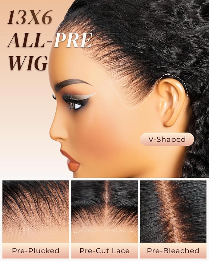 Arabella 13x6 Deep Wave Lace Front Wigs Human Hair 210% Density Glueless Wigs Human Hair 100% Curly Wave Human Hair Wigs 12A Pre Plucked Pre-Bleached Pre-Cut Glueless Wig 22 Inch