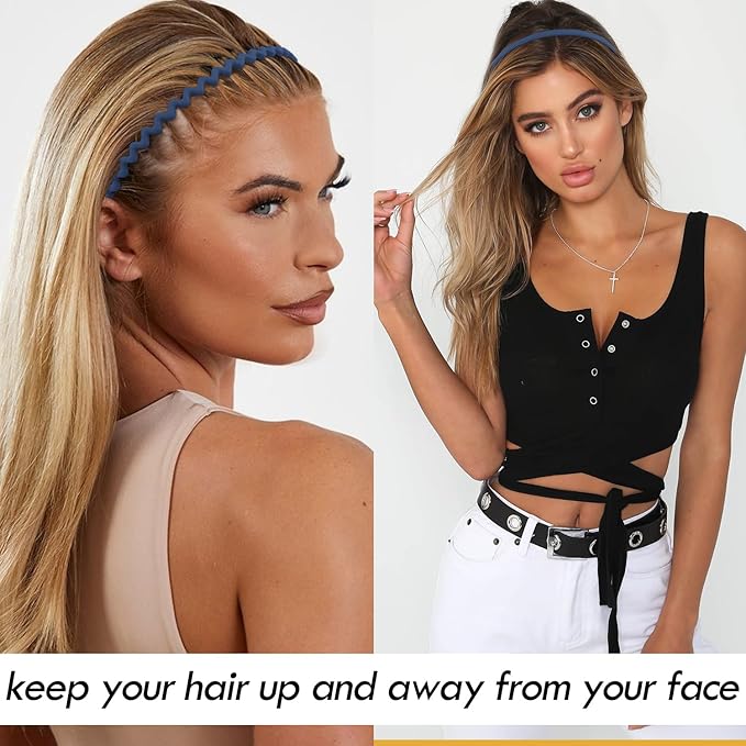 VELSCRUN 7 Pcs Different Headbands for Women Navy Blue Hair Bands for Women's Wavy Curly Hair Non Slip Plastic Head Bands with Teeth Comb Headband Face Wash Hair Accessories Gifts for Women Gilrs