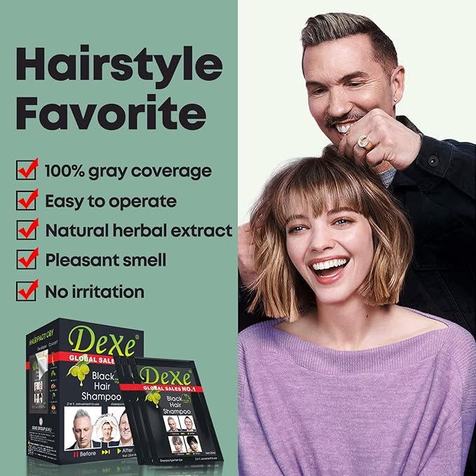 10 PCS Dexe Black Hair Shampoo Instant Hair Dye for Men Women Black Color - Simple to Use - Hair Dye Permanent - Last 30 days - Natural Ingredients, Hair Dye Shampoo Great Choice for Woman&Man