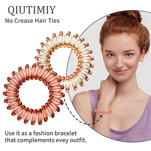 16Pcs Spiral Hair Ties, (Clear Brown&Red) Hair Elastic Coils for Women and Girls, Waterproof Phone Cord Hair Scrunchies Accessories Bands for Ponytails and Updos