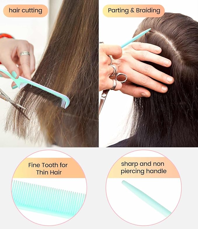 6PCS Professional Hair Comb Set for Women & Men Rat Tail, Wide & Fine Tooth Combs for Curly Hair, Braiding, Barber Styling, Cutting & Parting (Green)