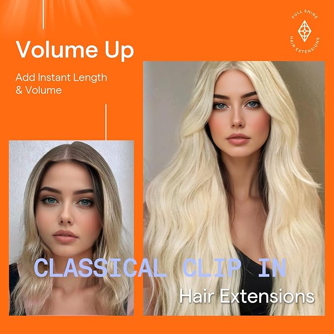 Full Shine Blonde Clip in Hair Extensions Real Human Hair 18 Inch Blonde Extensions Clip in for Party for Thinning Hair 120 G 7 Pcs