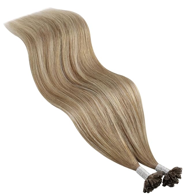 YoungSee U Tip Hair Extensions Real Human Hair Ombre Light Brown Balayage Blonde Hair Extensions U Tip for Women Ktips Remy Hair Extension Balayage Hair Extension U Tip Long Straight 24In 1G/S 50G