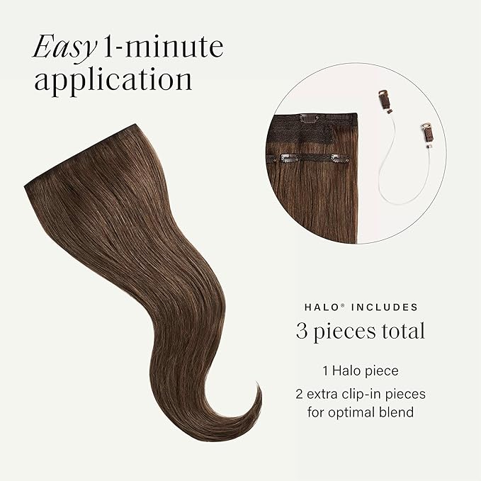 Luxy 100% Remy Human Hair – Halo Clip-In Hair Extensions –Natural Looking Volume & Length - One-Piece - Easy 5-Min Application 180 grams 20" Neutral Brown Halo