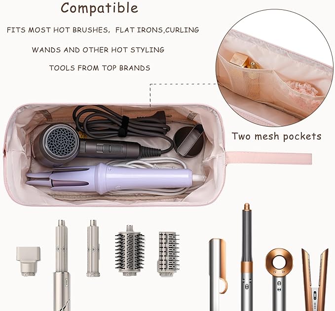 Large Quilted Hair Tools Travel Bag with Bow Pattern,Waterproof Hair Styling Accessories Storage Case for Shark FlexStyle, Dyson Airwrap Hair Dryer, Curling Iron, Revlon Hair Tools(Black)