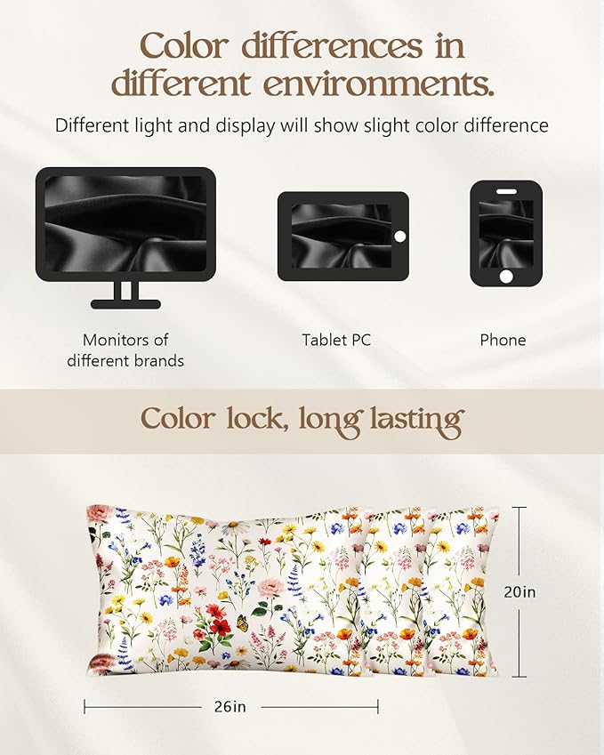 2 Pack Mulberry Silk Pillowcase for Hair and Skin - Queen Size 20 x 30 Inches with Hidden Zipper New Retro Flower 19 Momme Soft Sleeping Silk Pillow Case for Women, Moms
