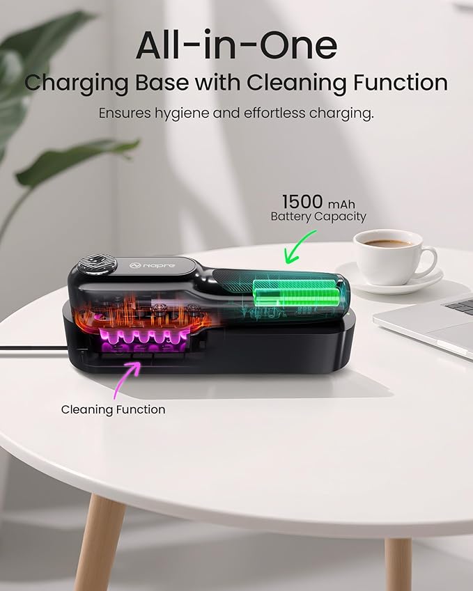 NAPRE Electric Scalp Massager,Head & Hair Massager Scalp Stress Relax,Cordless Handheld Muscle Massager with Horizontal Vibration-5 Speed 2400 RPM for Face,Neck,Shoulder & Body,Includes Charging Dock