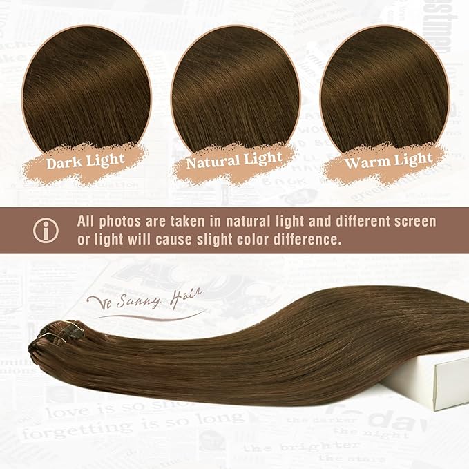 Ve Sunny Clip in Hair Extensions Cool Ash Brown Remy Human Hair Clip in Extensions Full Head Straight Real Hair Extensions For Women 7pcs 120g 18 inch