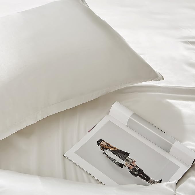White Satin Pillowcases Queen Size Set of 2 for Hair and Skin,White Silk Pillowcase Breathable Pillowcase with Envelope Closure