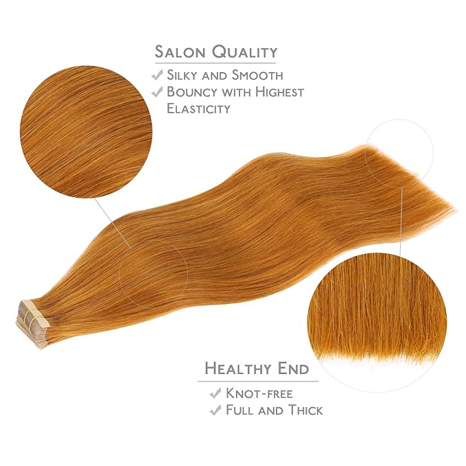 WENNALIFE Tape in Hair Extensions Human Hair, 20pcs 50g 18 inch Auburn Ginger Remy Hair Extensions Straight Human Hair Tape in Extensions Skin Weft Tape Extensions Human Hair