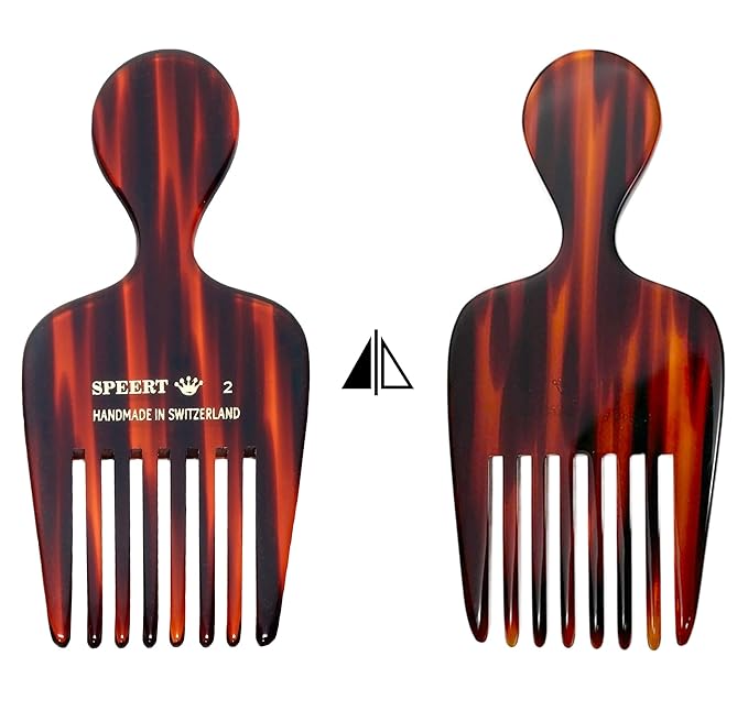 #2 Handmade Wide Tooth Hair Pick - Tortoise Havana Acetate Thick Coarse Curly Textured Hair Detangling Parting Grooming Teasing Styling - Wet & Dry Use for Women, Men & Kids