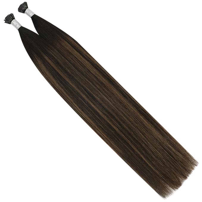 YoungSee I Tip Hair Extensions Ombre Brown I Tip Hair Extensions Human Hair Balayage Dark Brown with Brown Itip Human Hair Extension 18 Inch Ombre Pre Bonded Hair Extension Silky Straight 60s 50g