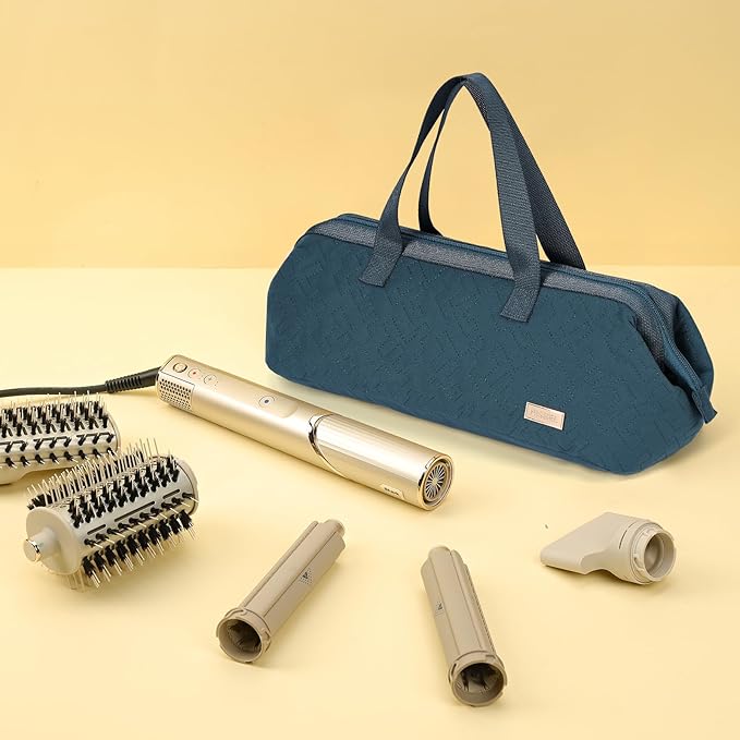 NISHEL Hair Tools Travel Carrying Bag, Portable Hair Air Wrap Dryer Case, Hair Dryer/Curling Iron/Airstraight Attachment Organizer, Lake-Blue