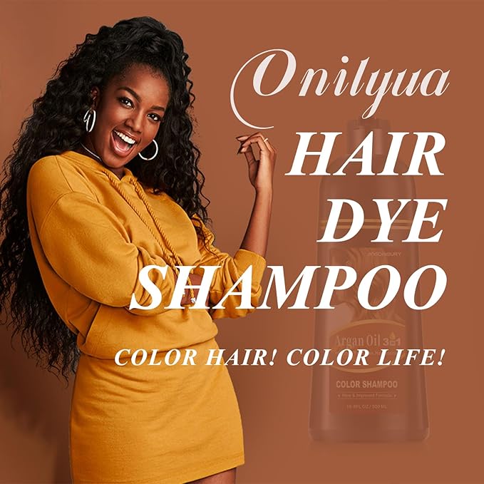 Dark Brown Hair Dye Shampoo, Argan Oil Hair Color Shampoo for Men & Women, 3 in 1 Hair Dye Shampoo 16.9 Fl Oz, Easy to Use, Shampoo Para Canas for Gray Hair Coverage