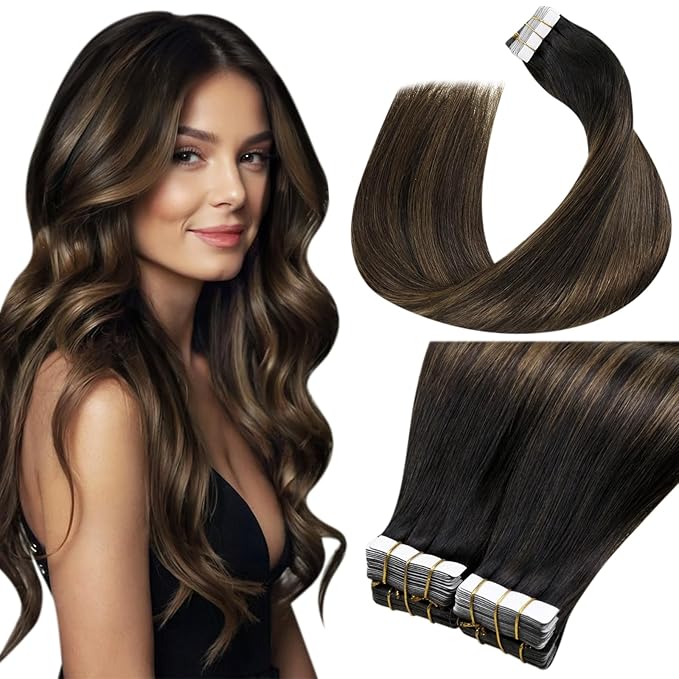 LaaVoo Balayage Tape in Hair Extensions Human Hair Brown Hair Extensions Tape in Balayage Darkest Brown to Light Brown Human Hair Tape in Extensions Silky Straight Hair 22inch 100g 40pcs