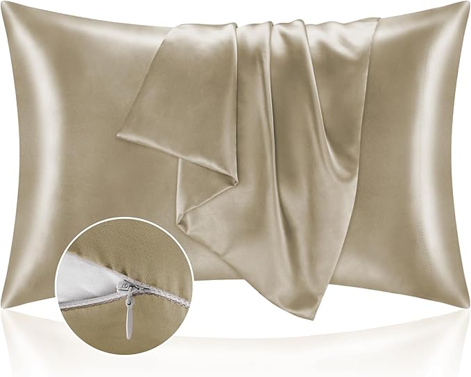 BEDELITE Satin Pillowcase with Zipper, Taupe Pillow Cases Queen Size Set of 2, Super Soft and Cooling Similar to Silk Pillow Cases, Gift for Women Men(20x30 Inches)