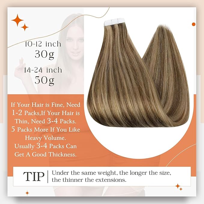 Full Shine Tape in Hair Extensions Human Hair 16 Inch Color 4 Brown Highlighted 27 Blonde Invisible Skin Weft Tape Extensions Adhesive Extension 50 Gram 20Pcs PU Tapes Natural Straight for Women