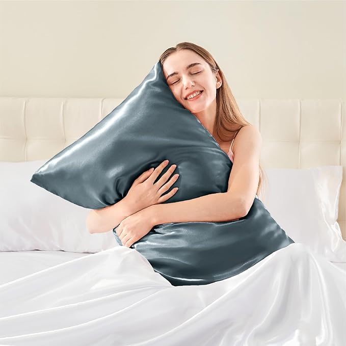 BEDELITE Satin Body Pillow Cover 2 Pack, Super Soft and Cooling Body Pillow Pillowcase for Hair and Skin, Breathable Silky Full Long Pillowcase Cover(20"x54", Space Grey)