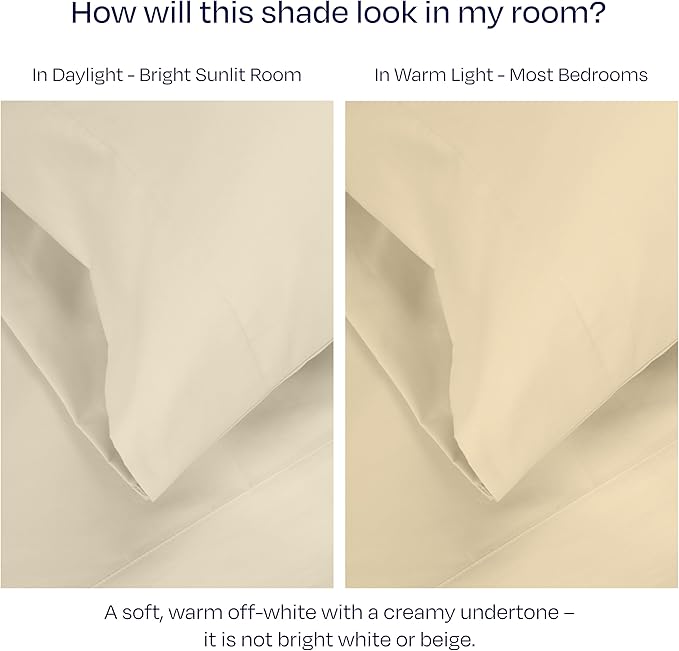 California Design Den Pillow Cases King Size Set of 2-1000 Thread Count Sateen, Soft & Thick 100% Cotton King Size Pillows Cases, Durable - Ivory (Creamy Beige Tone)