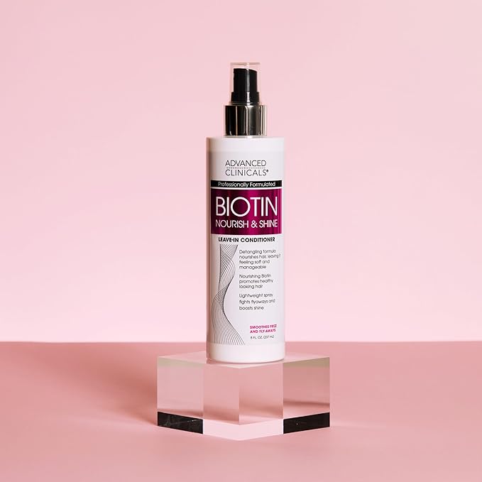 Advanced Clinicals Hair Spray Thicken & Shine Leave In Treatment, Nourishing Detangling Formula for Fine, Damaged, or Frizz Prone Hair, Supports Scalp Health for Strong Thick Hair, 8 Fl Oz