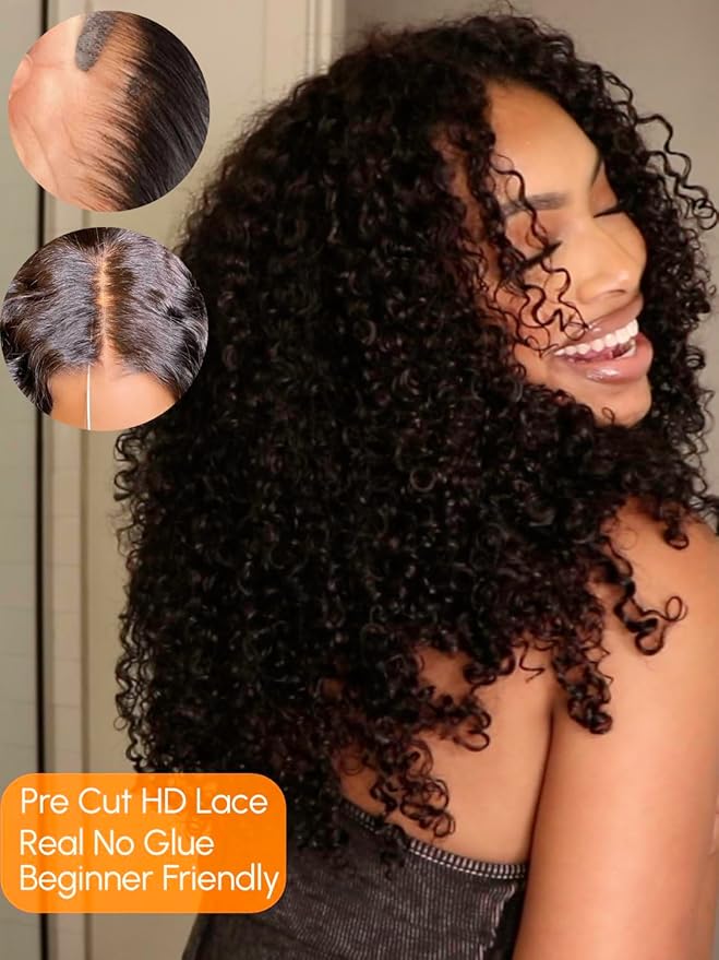 Julia Hair Bye Bye Knots Glueless Wig Curly Pre Cut Lace Front Wigs Human Hair for Women 12A Upgrade 7x5 Lace Closure Wig Pre Plucked with Pre Bleached Knots Put on and Go Natural Color 24 Inch
