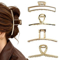 4 Pcs Large Metal Hair Claw Clips for Women, Non-slip Claw Clips with Strong Hold Jaw, Fashion Accessories for Thin Thick Long Curly Hair (Gold2)