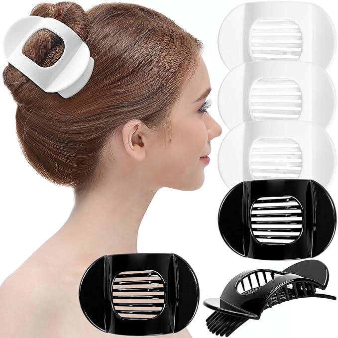 RC ROCHE 6 Pcs Flat Claw Hair Clips for Women Thick Hair French Round Duckbill Square Secure Strong Hold Grip Clamps Barrettes Curved No Slip No Crease Styling Cute Extra Jumbo XL, Large Black & White