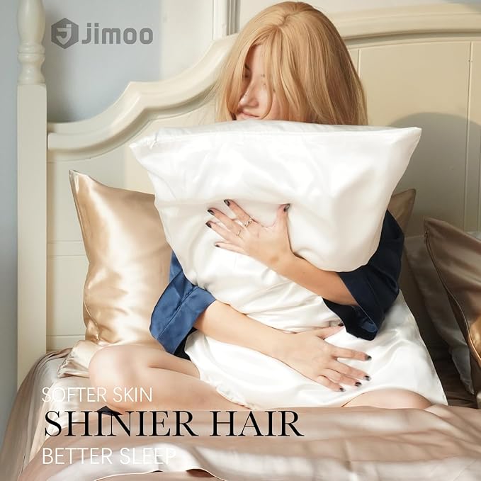 100% Mulberry Silk Pillowcase for Hair and Skin, 22 Momme Pure Natural Silk Pillow Case Both Sided with Zipper, Pillow Cover for Women Mom Men (White, King 20''×36'', 1 Pack)