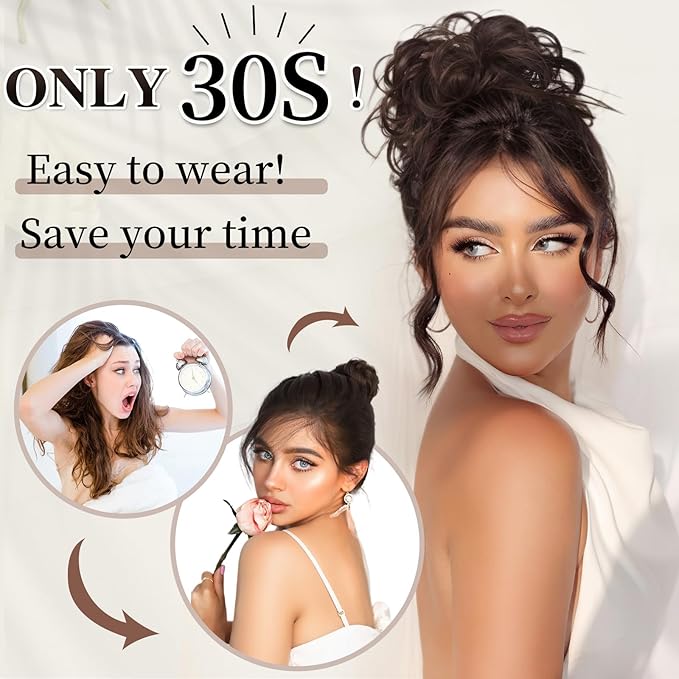 HMD Tousled Updo Messy Bun Hair Piece Hair Extension Ponytail With Elastic Rubber Band Updo Bun Synthetic Hairpieces for Women