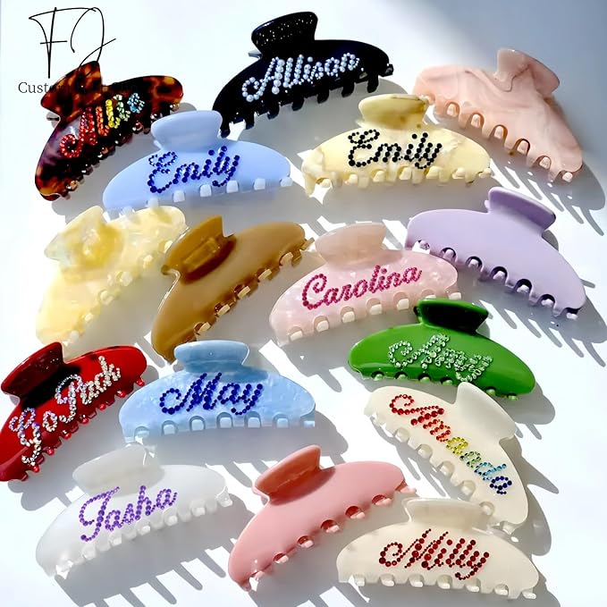 Personalized Colorful Name Hair Claw Clips for Women,Custom Hair Clips with Diamond,Cute Hair Accessories 4",Handmade Rhinestones Hair Clamp Gifts for Mom,Bride,Wife,Bridesmaid（Baby Pink）