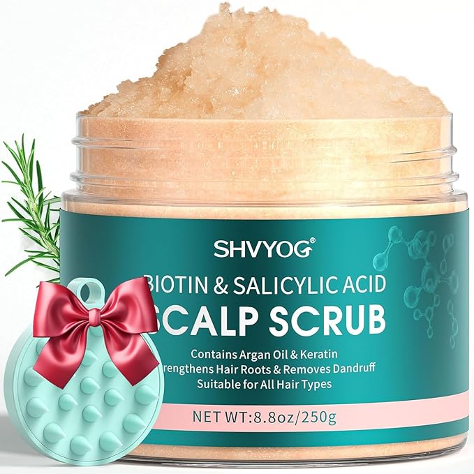 Scalp Scrub, Biotin 2-in-1 Scalp Exfoliator Scrub Clarifying Detox Shampoo with 3% Salicylic Acid & Tea Tree for Dandruff, Build Up, Itchy Scalp, Oily Hair & Dry Scalp Treatment with Scalp Massager