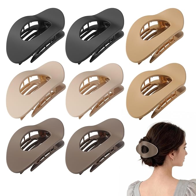 Upgraded 8 Pack French Flat Hair Clips for Women Girls, Matte Lay Flat Claw Clips, Large No-Slip Claw clips for Thick & Thin Hair, Strong Hold Styling Barrettes Accessories for Daily Styling(Neutral)