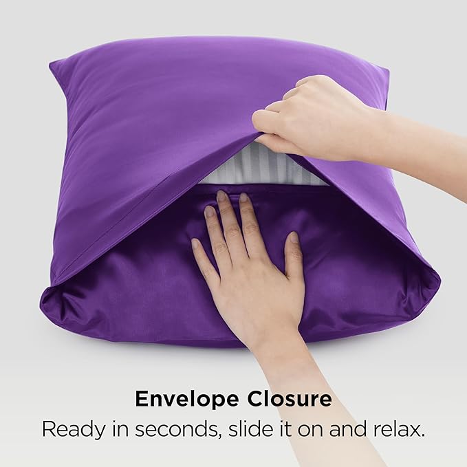 Bedsure Satin Pillowcase 2 Pack Similar to Silk Pillow Cases Standard Size, Pillow Case for Sleeping Women with Envelope Closure, Gifts for Women Men, Purple, 20x26 Inches, 2pcs
