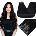 Full Shine Seamless Clip in Hair Extensions Real Human Hair Jet Black 22 Inch Clip in Extensions Human Hair with PU Weft Softness 8 PCS 120 Grams