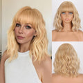 MISSQUEEN Blonde Bob Wig with Bangs Blonde Short Wavy Highlight White Wigs for Women curly hair with Bangs Heat Resistant Synthetic Wigs for Daily, Cosplay, Halloween,Party Wigs