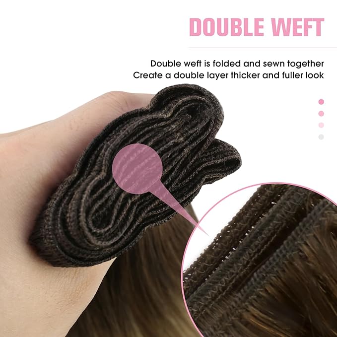 YoungSee Weft Hair Extensions Brown Balayage Sew in Extensions Ombre Hand Tied Weft Hair Extensions Human Hair for Women Dark Brown Roots to Medium with Ash Blonde 100G 20In