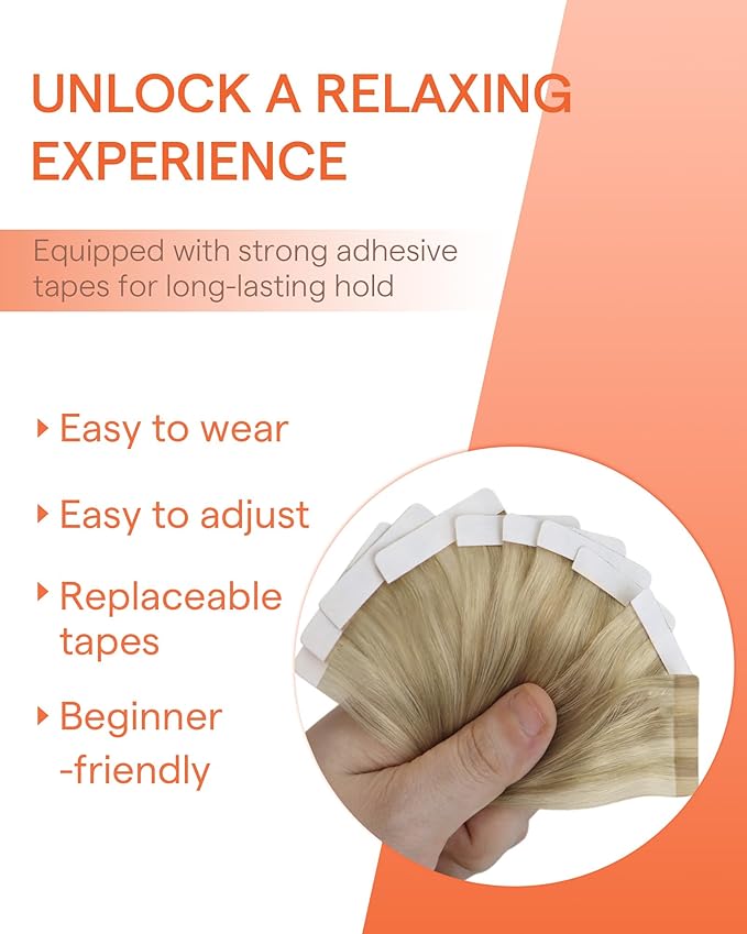 Sunny Hair Tape in Hair Extensions Real Human Hair Invisible Remy Hair Extensions Tape ins for Women Dark Honey Blonde Highlight Medium Blonde 16 inch 25G