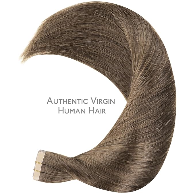 WENNALIFE Tape in Hair Extensions Human Hair, 20pcs 50g 20 inch Light Ash Brown Remy Hair Extensions Straight Human Hair Tape in Extensions Skin Weft Tape Extensions Human Hair