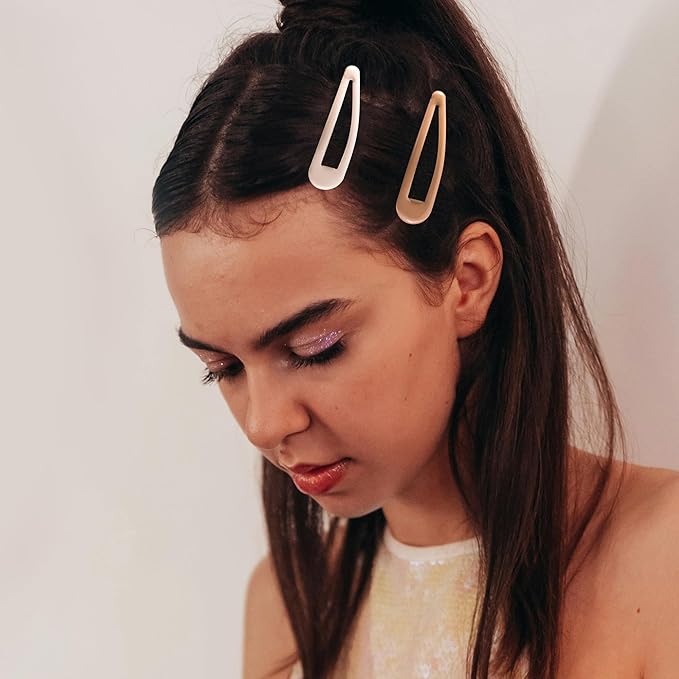 Metal Snap Hair Clips Water Drop No Slip Hair Barrettes for Women Large Hair Clips For Thick And Thin Fine Hair,Black Brown Beige,2.67 x 0.7 Inches,12 PCS
