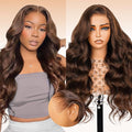 Arabella 13x6 Chocolate Brown Lace Front Wig Human Hair HD Transparent Body Wave Lace Front Wigs Human Hair Pre Plucked Glueless Frontal Brown Wig Human Hair 20 Inch